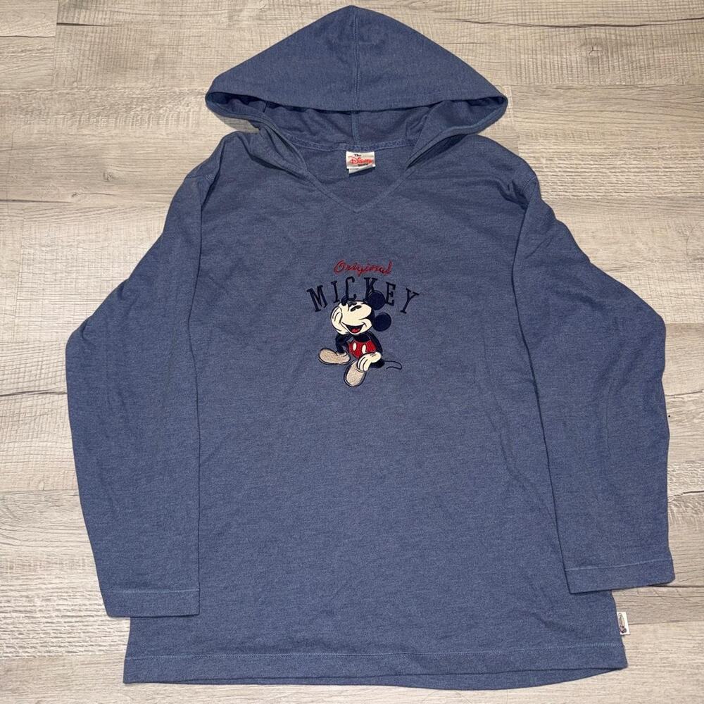 Vintage 90s Blue Mickey Mouse Disney Store Lightweight Hoodie Size Medium